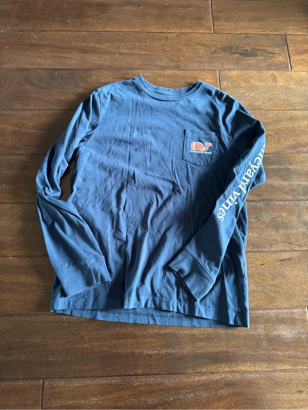 Vineyard Vines Navy Long Sleeve Pocket Tee Football themed